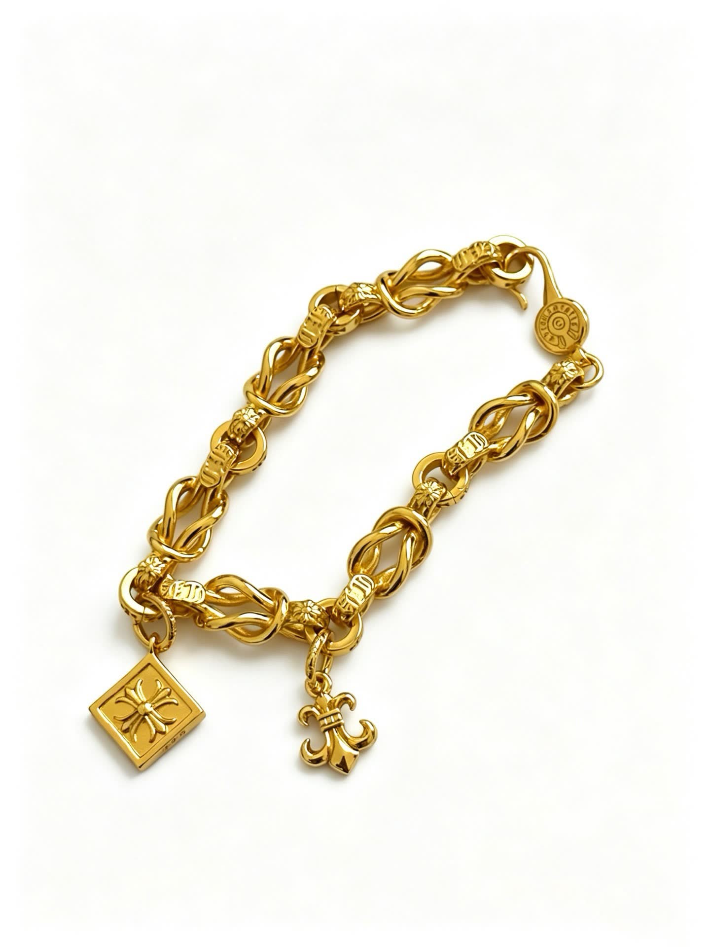 Chrome Hearts Gold-Tone Bracelet with Diamond and Fleur-de-lis Charms